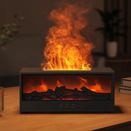 Schwarzer Flammenaroma-diffusor Mit Realistischer Flamme, Aromatherapie-luftbefeuchter, Ultraschall-led-licht-timer-fernbedienung, Leise Für Entspannung