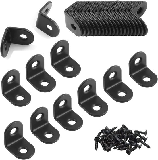 30-teiliges Set Schwarzer, Rechtwinkliger L-förmiger Eckverbinder (20 X 20 Mm) Mit Schrauben