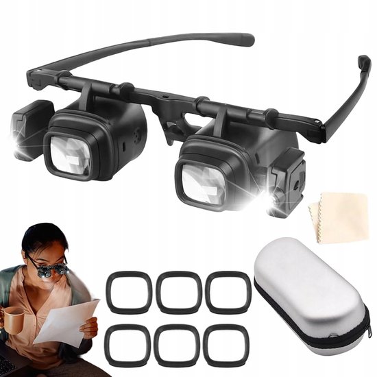 Aufsteckbare Led-lesebrille Mit Vergrößerung, 4 Linsen (2x Bis 24x), Verstellbar Und Tragbar, Inklusive Reinigungstuch Und Aufbewahrungsetui