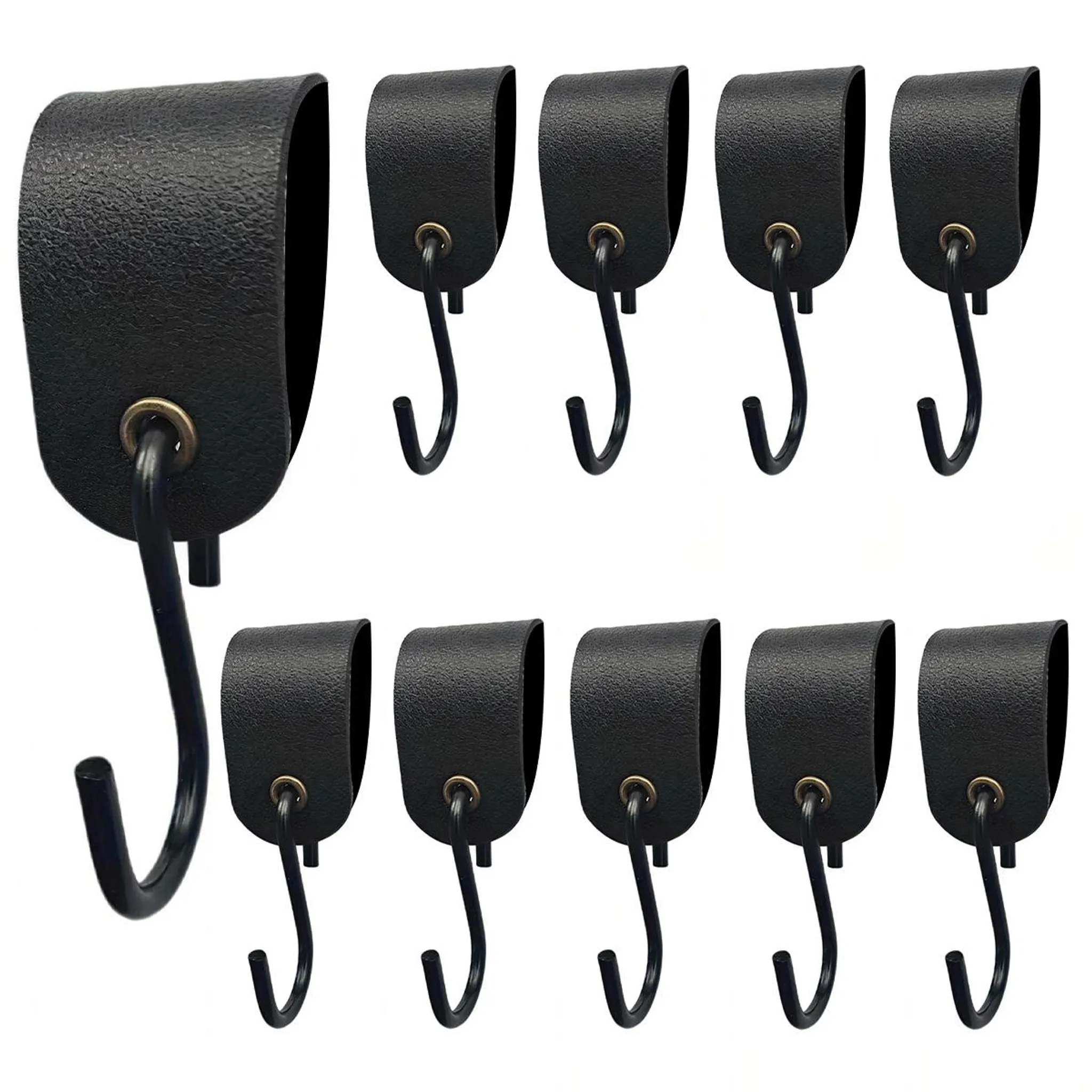 10 S-förmige Haken, Lederschlaufen, Kleiderbügel, Schwarzes Leder, Metall, Für Küche, Badezimmer, Schlafzimmer, Kleiderschrank Und Andere Orte