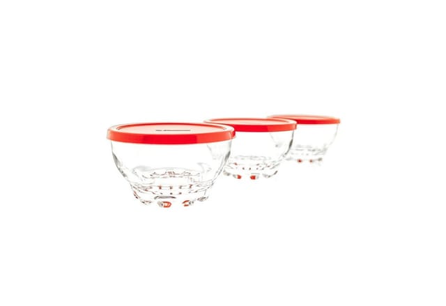 Glasschalen mit rotem Deckel – 105 mm – 3er-Set - Pasabahce