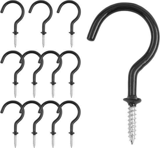 Schwarze Tassenhaken – 12 Kunststoffbeschichtete Schraubhaken Für Decken Und Wände