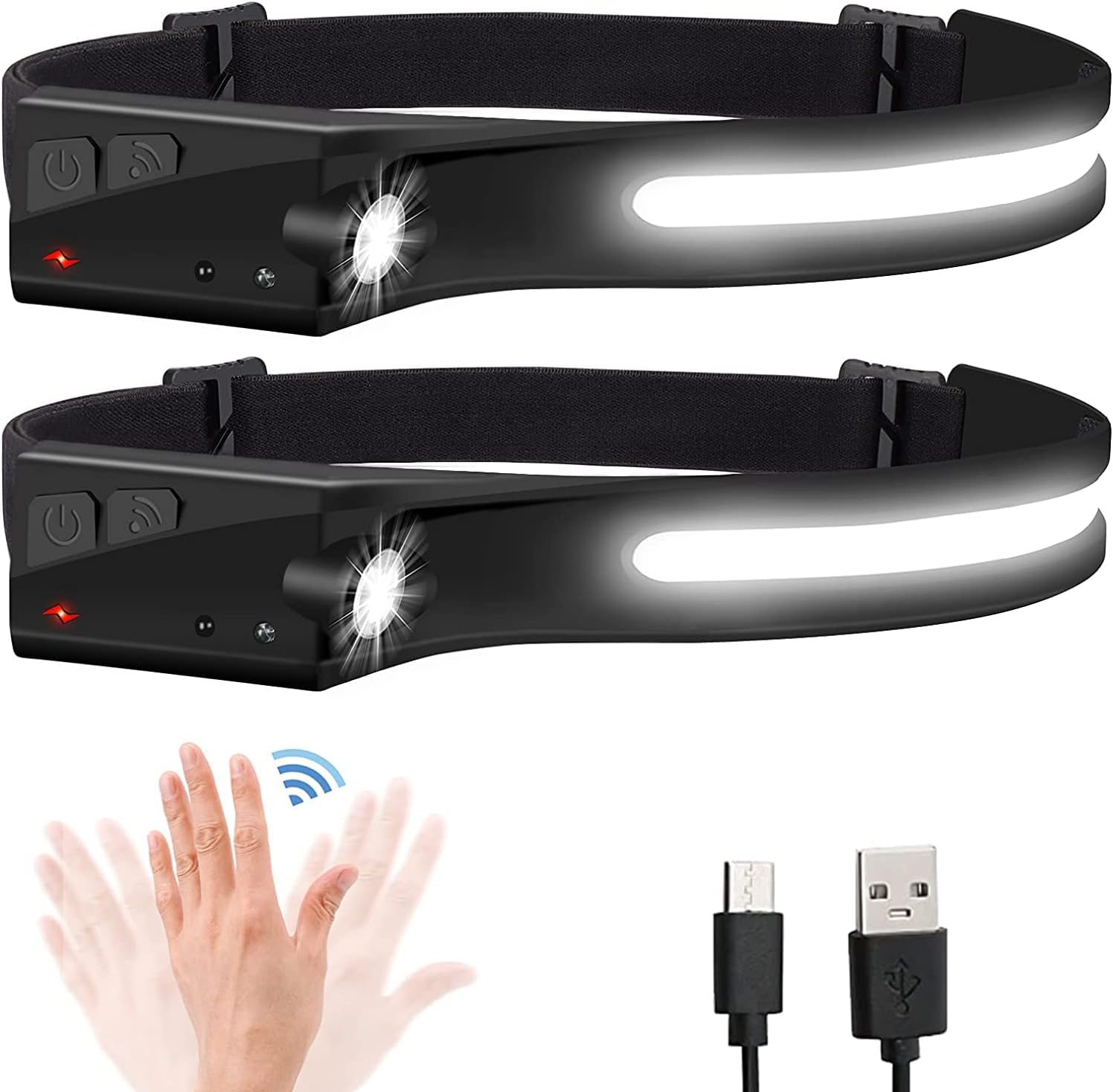 2er-pack Wiederaufladbare Cob-stirnlampe, 300 Lumen – 230° Breiter Abstrahlwinkel – 5 Leuchtmodi – Leicht Und Wasserdicht, Ideal Zum Laufen, Campen Und Wandern