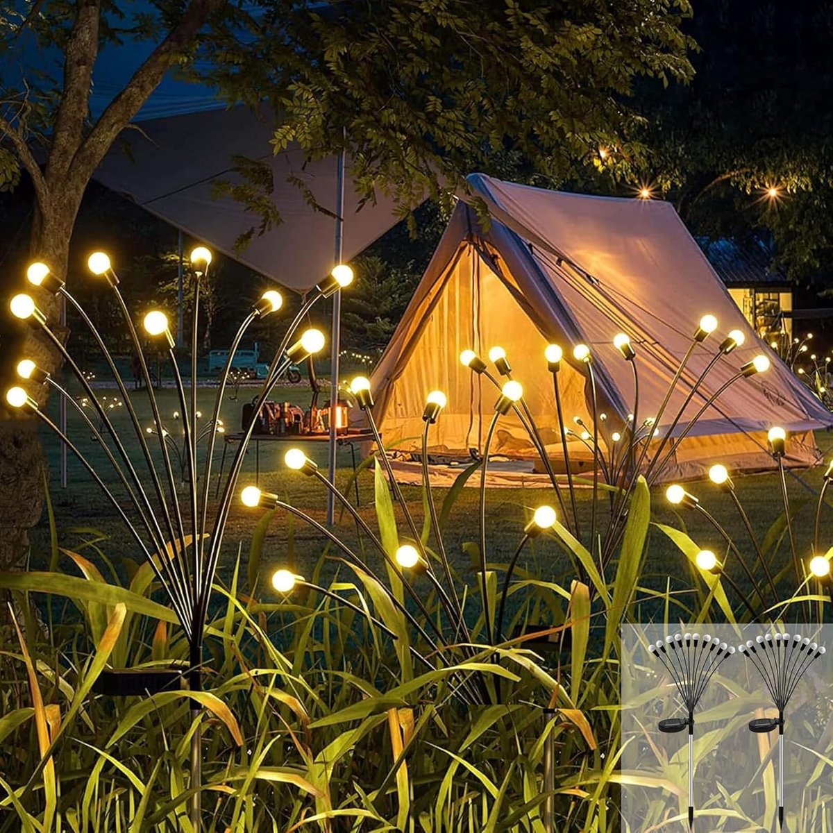 Solarbetriebene Gartenbeleuchtung Für Den Außenbereich, 2 Stück, 10 Leds, Ip65 Wasserdicht, Höhenverstellbar, Stimmungsbeleuchtung, Wasserdicht
