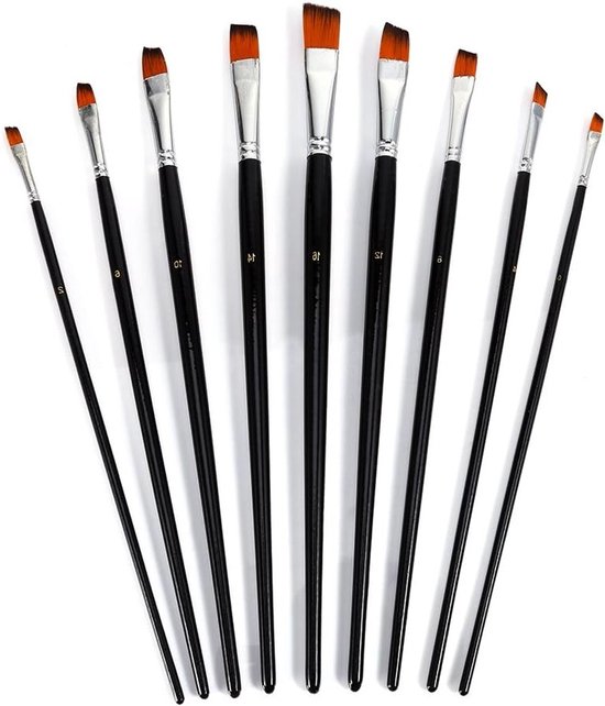9-teiliges Nylon-detailpinsel-set (nr. 0 Bis 16, Flache Und Feine Spitzen) Für Acrylmaler