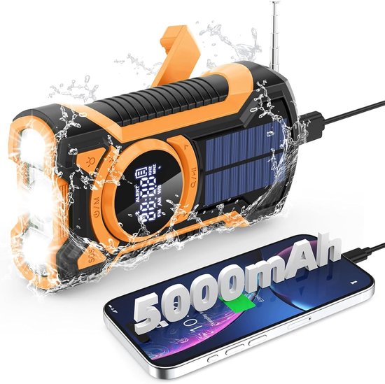 Notradio (mit Handkurbel), 5000-mah-powerbank, Bluetooth-lautsprecher, Solarpanel, Am/fm-radio, Sos-alarm Und Taschenlampe