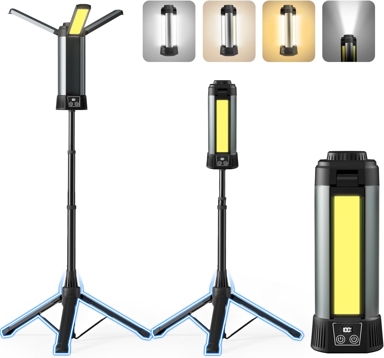 Wiederaufladbare Campinglampe – 137 Cm (54 Zoll) Mit 3 Led-köpfen – Abnehmbarer Ständer – 6000 Mah – 2000 Lumen – Dimmbar – Magnetische Taschenlampe – Für Drinnen Und Draußen – 137 Cm (54 Zoll)