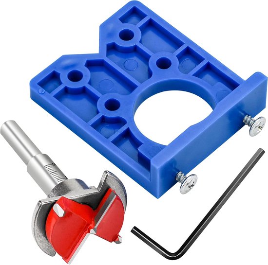 Scharnier-werkzeugset Für Schränke Und Türen, Holzbearbeitungswerkzeuge, Bohrschablone, Scharnierlehre, Für 35-mm-scharnierlöcher, 77 X 66 Mm, Pp, Tpr, Kohlenstoffstahl, Blau, Rot & Silber