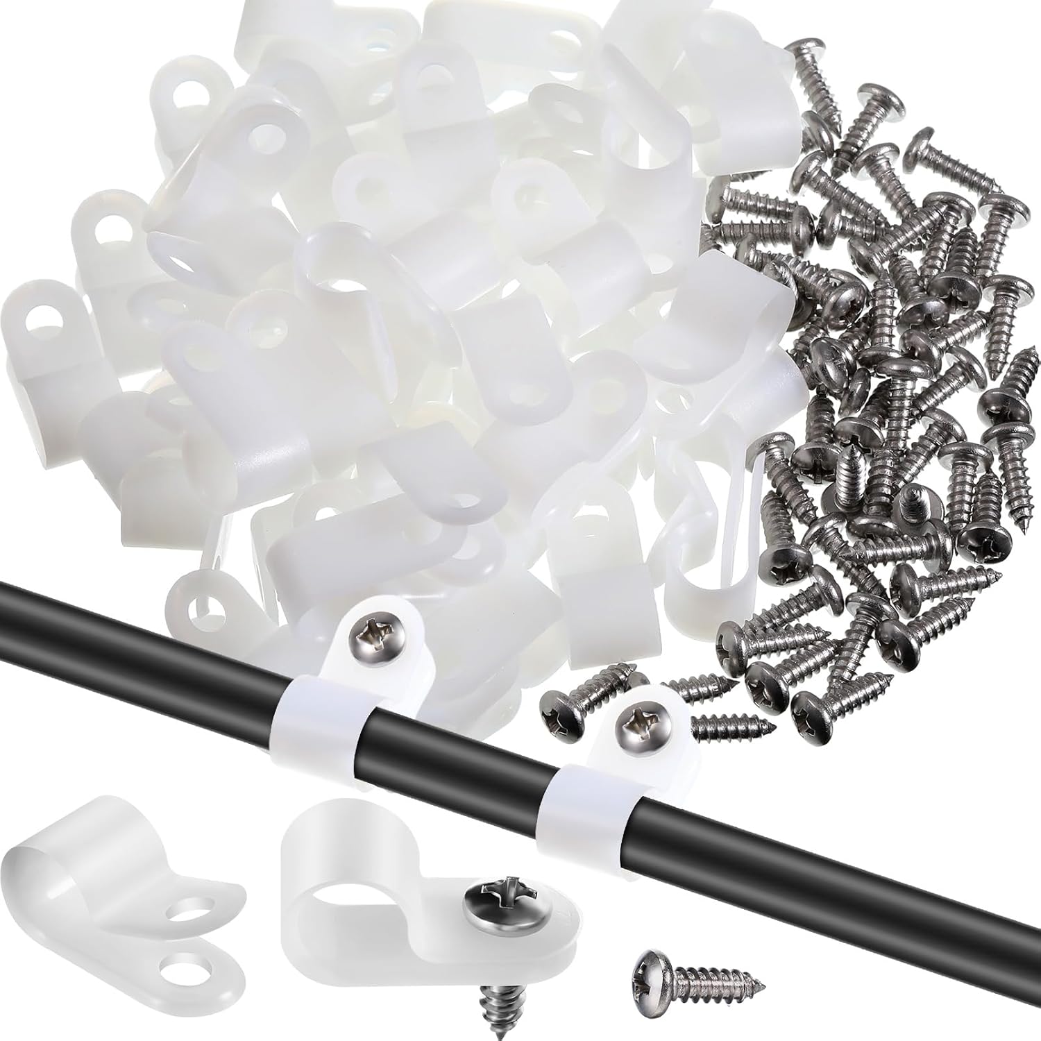 Kabelklemmen Typ R, R10.4 (3/8"), Weiß, 100 Stück + 100 Schrauben