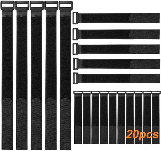 20er-packung Schwarze Nylon-kabelbinder, Wiederverwendbar, Verstellbar, Multifunktionale Klettbänder (20 Cm/30 Cm/40 Cm)