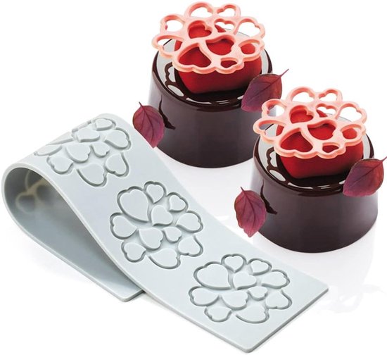 3-teiliges Silikonform-set Mit Hohlen Blättern Und Herzen Für 3d-schokoladen-, Bonbon- Und Kuchendekoration.