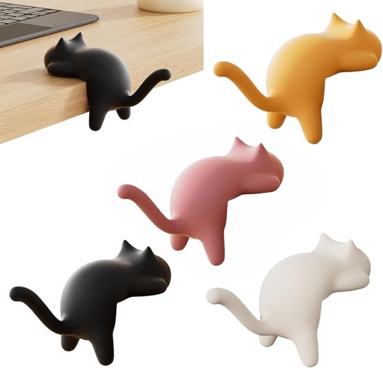 4er-pack Niedliche Katzen-schreibtischhaken Aus Abs, Tierförmige Aufhängehaken Für Schlüssel, Taschen Und Kopfhörer.