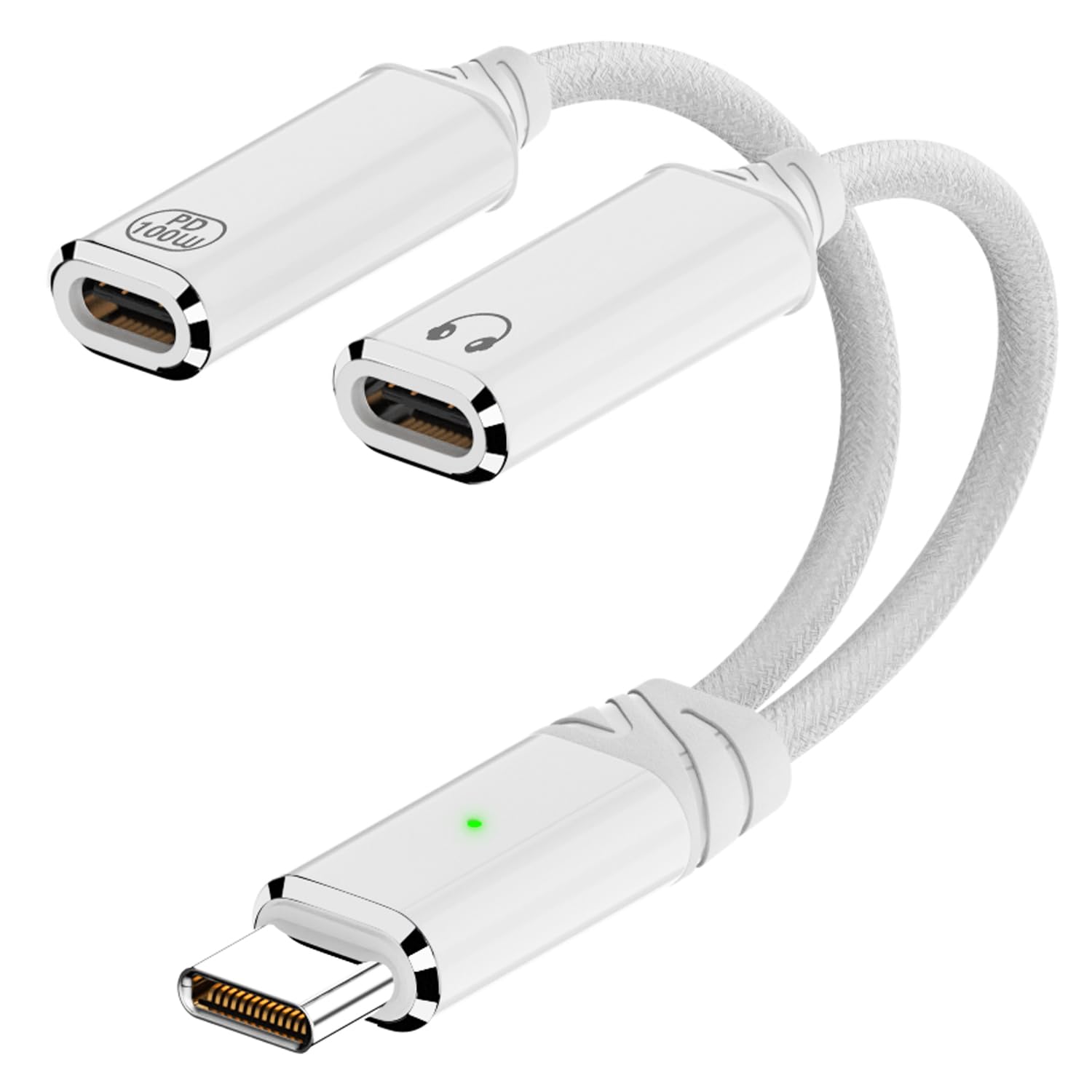 Usb-c Kopfhörer-lade-splitter, 2-in-1 100w Schnellladegerät Und Audio-y-adapter, Geeignet Für Handys Mit Typ-c-anschluss - Weiß.