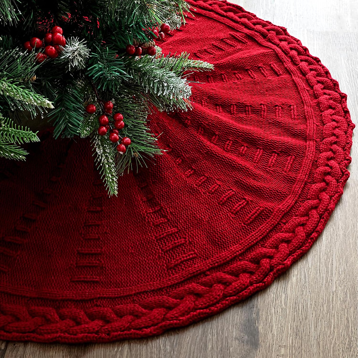 Weihnachtsbaumdecke 91 Cm (36 Zoll) – Fingerhouse-baumdecke + Weinrot Gefärbt – Zopfmuster-stil / Vintage-baumdecke / Rustikale Landhausdeko – 91 Cm (36 Zoll)