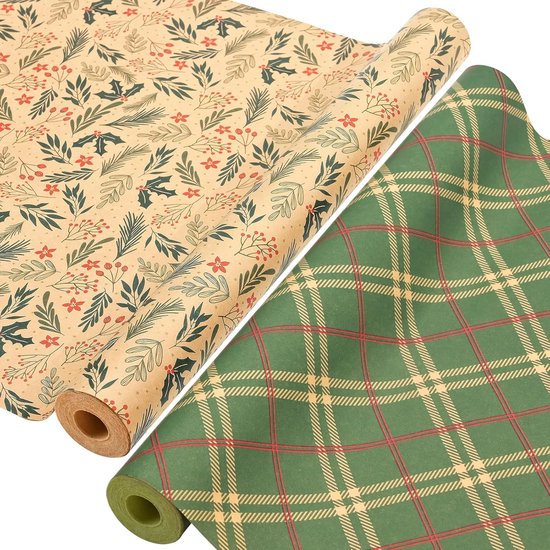 2 Rollen Weihnachtsgeschenkpapier Aus Kraftpapier (43 X 300 Cm)