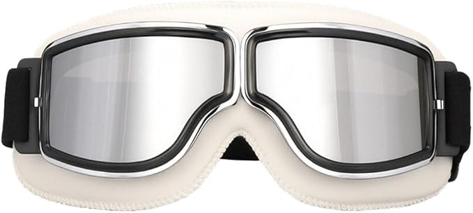 Unisex-motorradbrille Im Retro-stil Aus Leder Mit Uv-schutz Durch Polycarbonat-gläser (silberne Gläser)