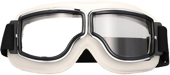 Unisex-motorradbrille Im Retro-stil Aus Leder Mit Klaren Polycarbonat-gläsern Mit Uv-schutz