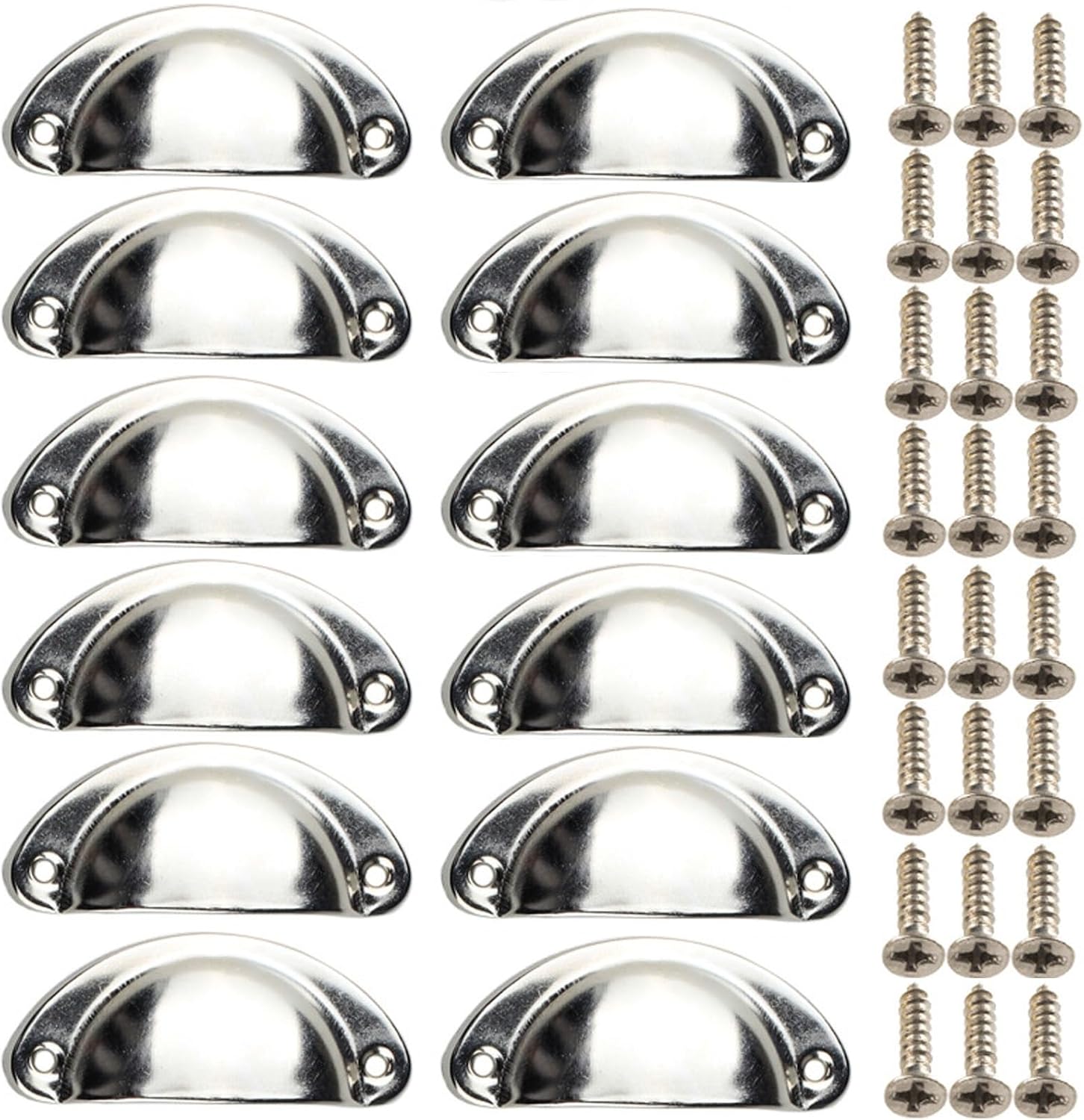 12-teiliges Set Moderner Silberner Muschelgriffe (82 Mm), Inklusive Schrauben Für Schubladen Und Kommoden