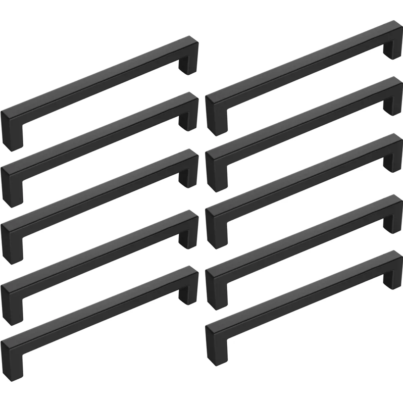 10 Schwarze Möbelgriffe, 160 Mm Lochabstand + Schrauben