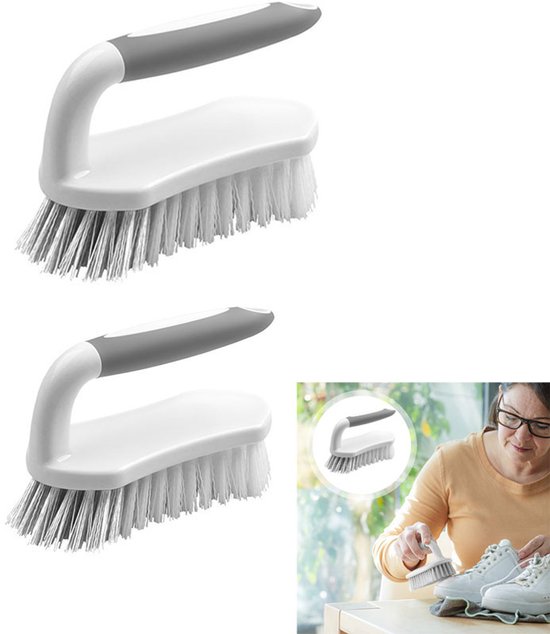 2-teilige Reinigungsbürste, Komfortable Reinigungsbürste Mit Griff – Geeignet Für Die Reinigung Von Böden, Küchen, Duschräumen Und Teppichen – Grau