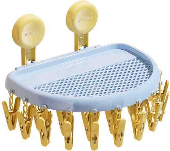 Ein Kleiderbügel Mit 24 Klammern, Einem Faltbaren Bügel Und Einem Um 360° Drehbaren Haken Zum Trocknen Von Socken, Babykleidung, Handtüchern Und Handschuhen (hellblau).