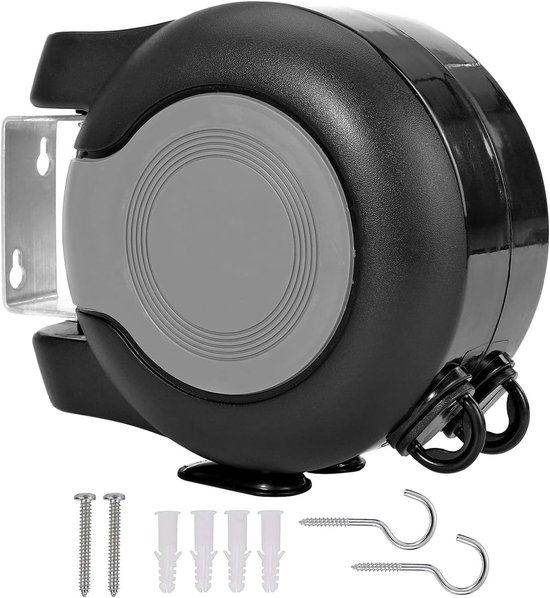 Einziehbare Wäscheleine – 30 Meter – Wäscherolle – Outdoor-wäscheleine – Camping-wäscheleine – Schwarze Wäscheleine