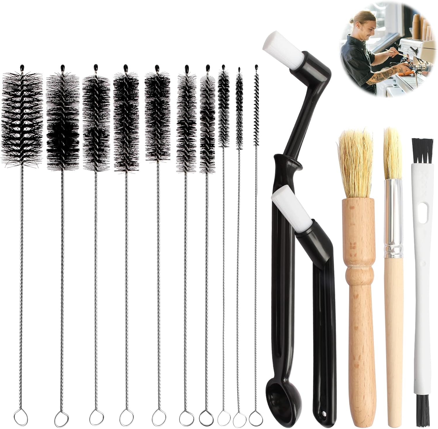 15-teiliges Kaffeereinigungsbürsten-set, Borstenbürste Für Espressomaschinen, Holzbürste Für Kaffeemühlen, Feinrohrbürste, Für Kaffeemaschinen, Flaschen Und Düsen.
