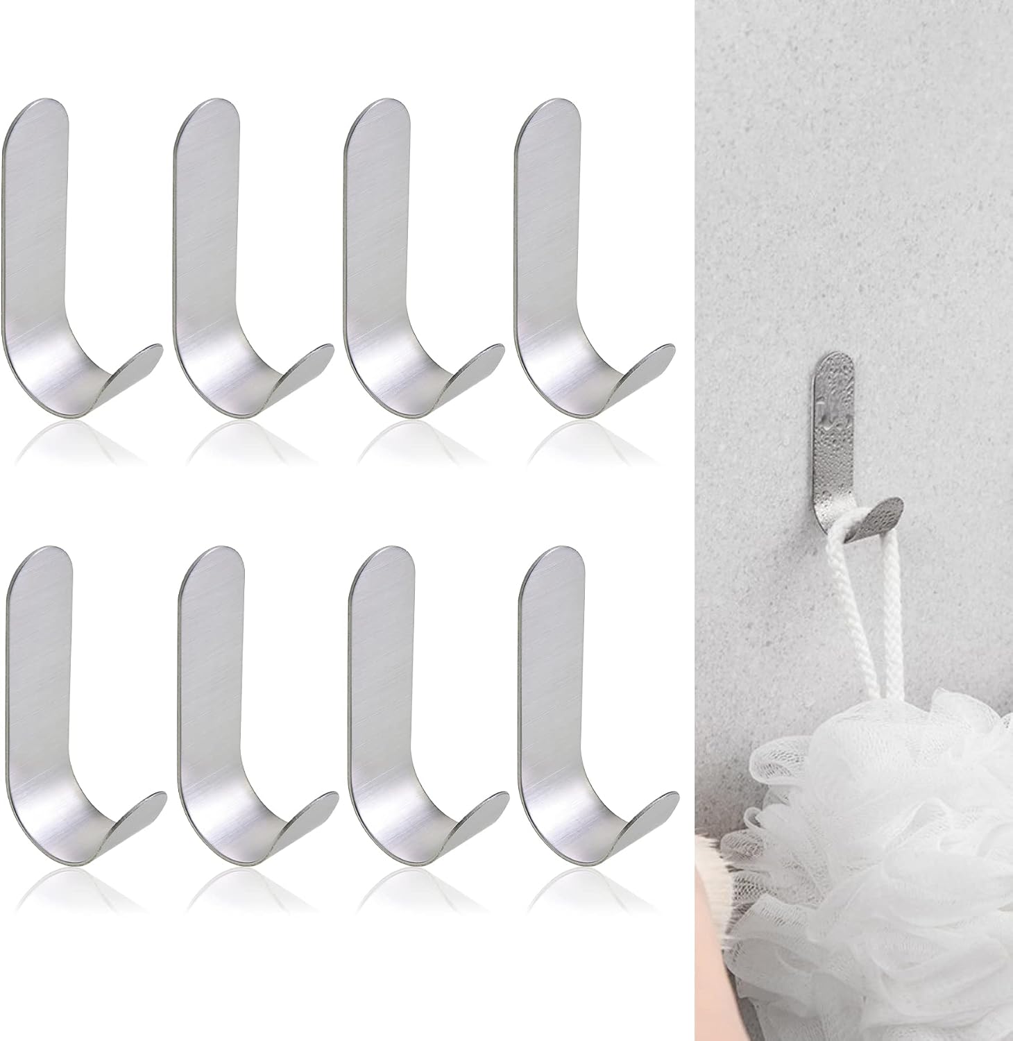 Selbstklebende Haken, Klebehaken Ohne Bohren, Handtuchhaken Aus Edelstahl, Kleiderhaken, Wandhaken Zum Aufkleben, Für Küche, Toilette (8