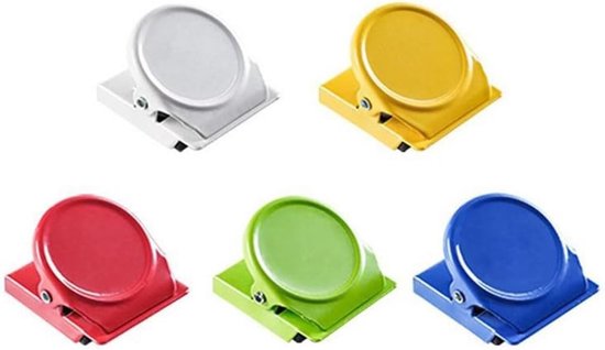 Set Mit 5 Magnetclips, Magnethakenclip Für Kühlschrank, Befestigungsclip, Notizclip, Für Fotoständer, Rot, Gelb, Weiß, Grün, Dunkelblau