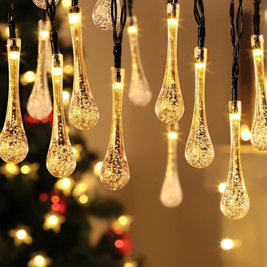 Wasserdichte Solar-lichterkette Für Den Außenbereich, Tropfenförmig, Warmweiß, 6,3 Meter, 30 Leds – Ideal Für Weihnachten Und Hochzeiten