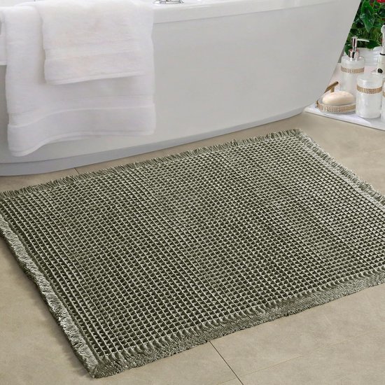 Badematte Mit Waffelmuster Und Rutschfester Unterseite, Ultraweich Und Saugfähig, Mit Quasten Und Rutschfester Gummibeschichtung, 50 X 80 Cm
