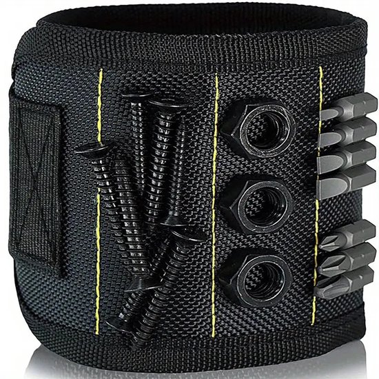 Magnetisches Armband – Schwarz-gelb Gestreift – Zieht Schrauben, Muttern, Bolzen Und Bohrer An – Starker Magnet, Verstellbar