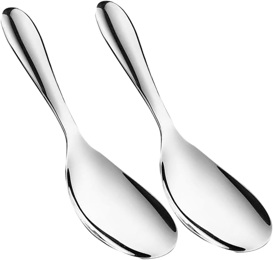 2-teiliges Reislöffel-set Aus Edelstahl Mit Antihaftbeschichtung, Küchenlöffel, Multifunktionaler Spatel, Kann Zum Servieren Von Reis Und Zum Umrühren Von Speisen Verwendet Werden.