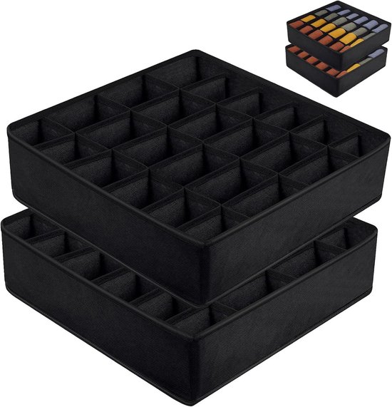 Aufbewahrungsboxen Für Socken Und Unterwäsche, 2er-pack Mit 24 Fächern, Schwarz