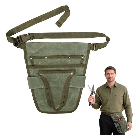 Gartengerätetasche Aus Canvas Für Die Hüfte – 30 X 28,5 Cm – Tragbar – Wasserdicht – Strapazierfähig – Aufbewahrungstasche – Gartengerätegürtel – Mit Taschen – Gärtnerschürze