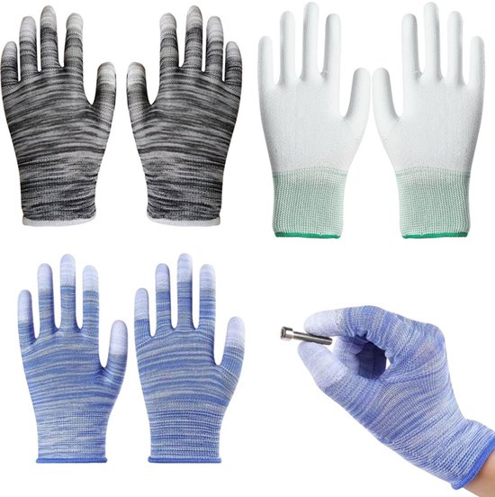3er-pack Pu-beschichtete, Rutschfeste Schutzhandschuhe – Mehrfarbig