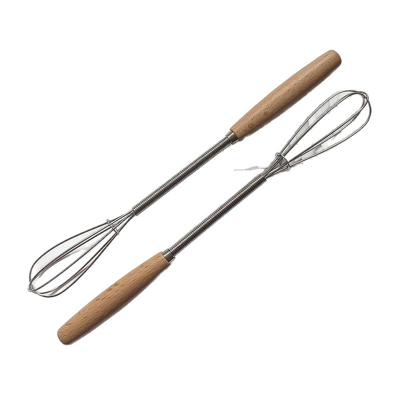 Schneebesen, 2 Stück, 20 Cm Lang, Mit Holzgriff, Antihaftbeschichtung, Eierbesen Aus Edelstahl Zum Kochen, Multifunktionaler Handschneebesen Für Den Haushalt