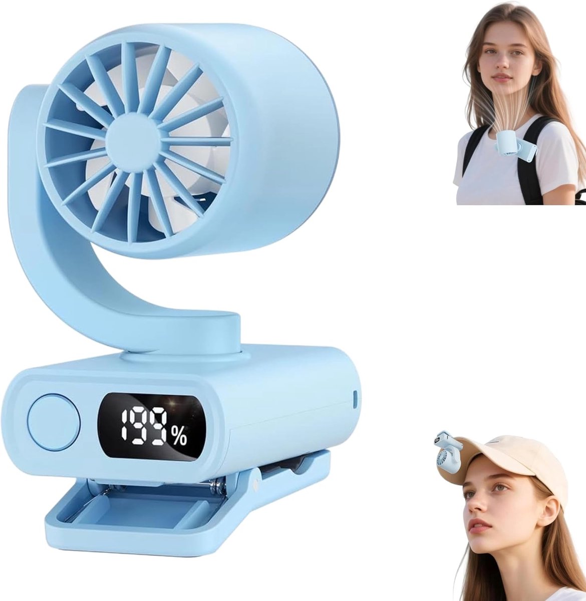Clip-ventilator, Blau, Tragbarer Mini-clip-ventilator – Leise, Ideal Zum Radfahren, Für Den Gürtel, Auf Reisen Und Im Büro – Blau
