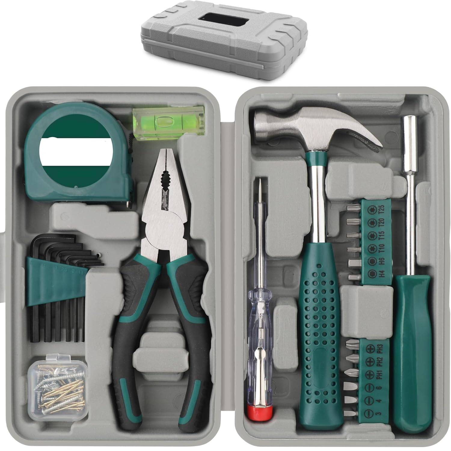 Kompaktes 25-teiliges Werkzeugset – Mini-reparatur-werkzeugkasten-starterset In Grün Für Reparaturen Zu Hause, Im Büro Und Für Heimwerkerarbeiten