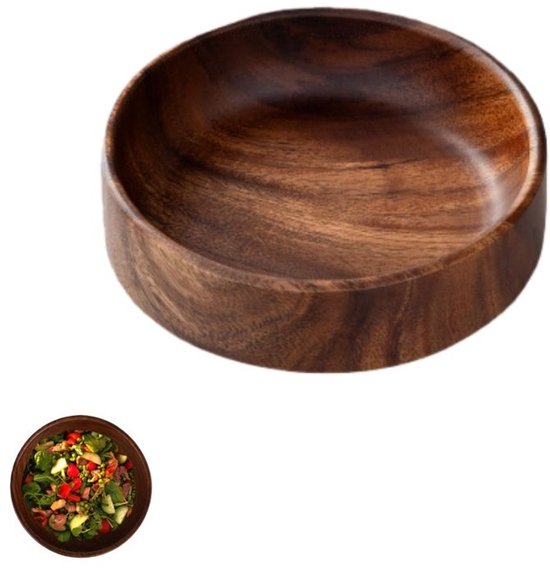 1 Stück – Rührschüssel Aus Holz – Salatschüssel – Braune Holzschüssel – Geeignet Für Frühstück, Snacks, Suppen Und Salate – 16,5 X 4,5 Cm – Braun