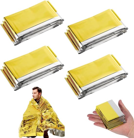 Rettungsdecke, Robust, 4-teilig – Erste-hilfe-decke Gold/silber – 210 × 160 Cm – Wandern – Überleben – Robust – Reißfest