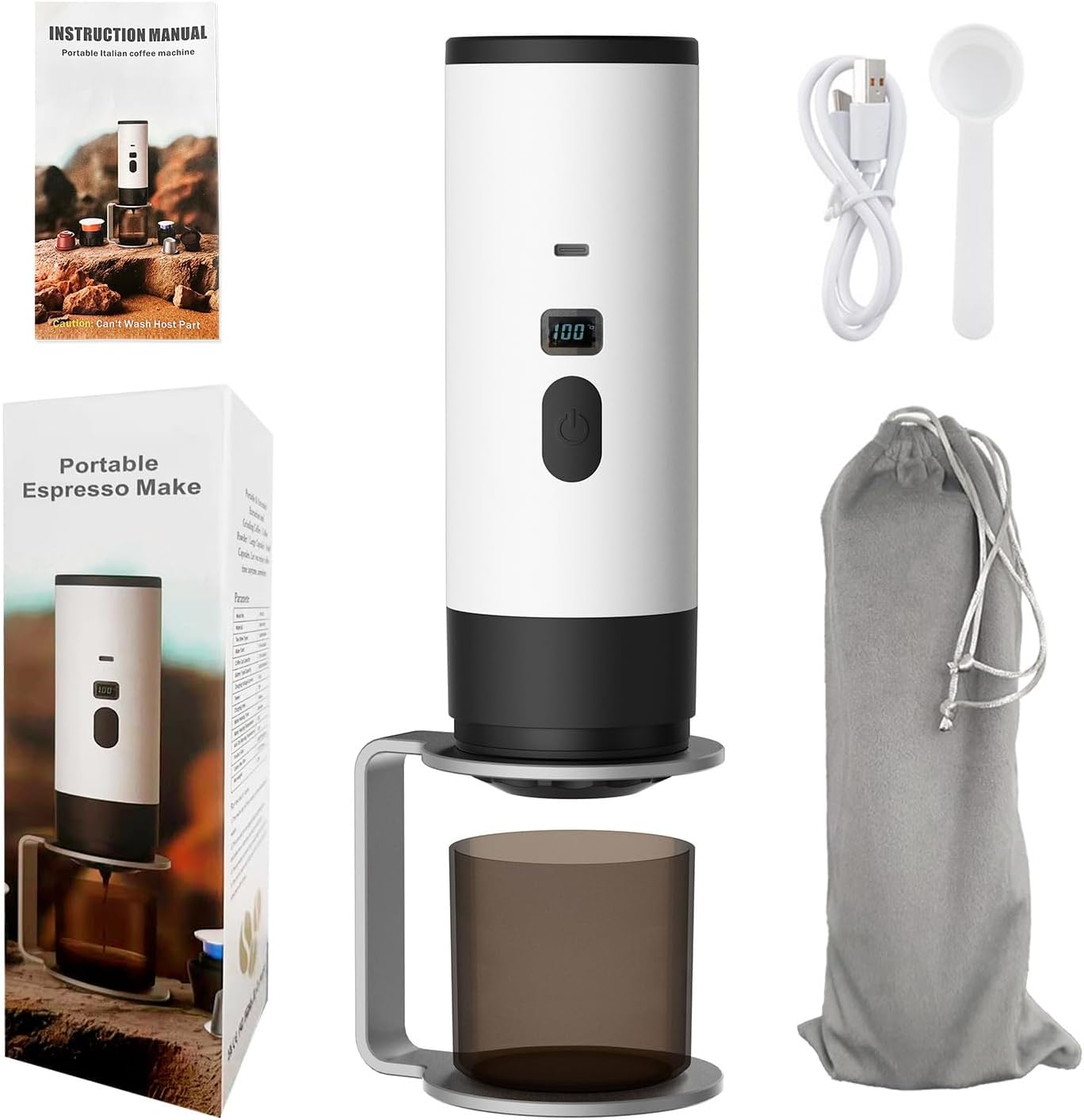 90-ml-espressomaschine, Reisekaffeemaschine Fürs Auto, Schnelles Aufheizen, Kabellose Elektrische Kaffeemaschine Für Kaffeekapseln/pulver, Fürs Camping