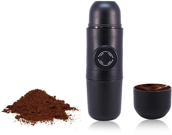 Mini-espressomaschine 20×6cm Tragbare Manuelle Kaffeemaschine Klappgriff Für Reisen, Camping, Zuhause, Büro, Outdoor-einsatz Schwarz 5-teilig