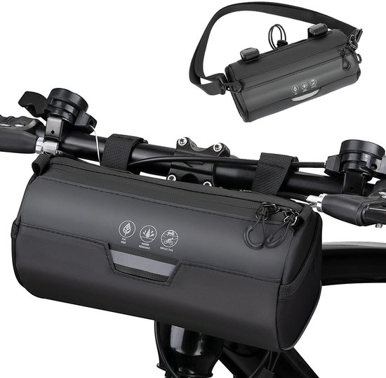 Fahrradtasche, Lenkertasche, Rahmentasche, 2 L, Wasserdicht, Reflektierende Lenkertasche, Mit Abnehmbarem Schultergurt, Für Rennräder, Schwarz