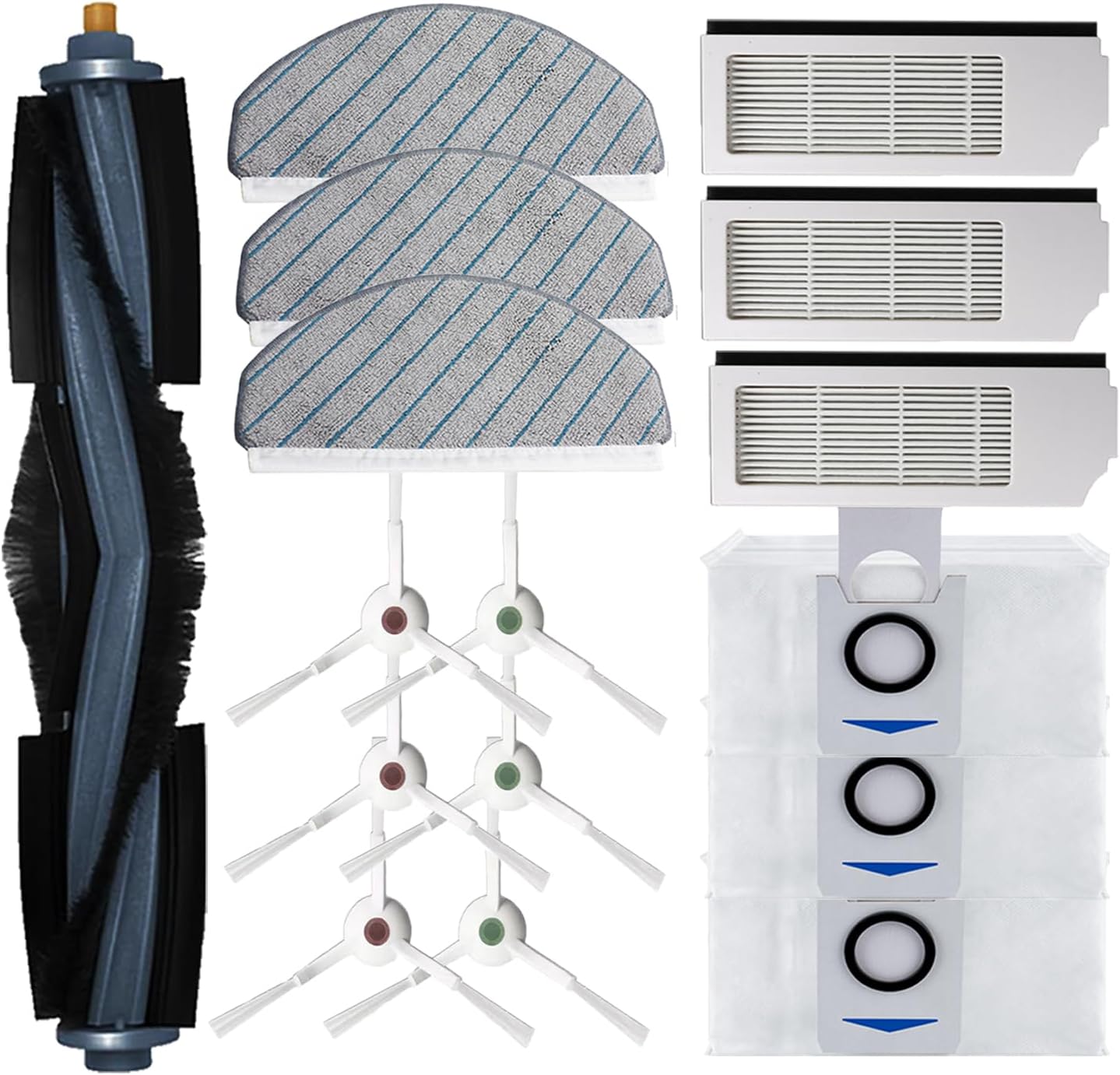 Ecovacs Deebot T10 Plus Ersatzteile: 1 Hauptbürste, 3 Seitenbürsten, 3 Filter, 3 Wischpads, 3 Staubbeutel (16 Stück)