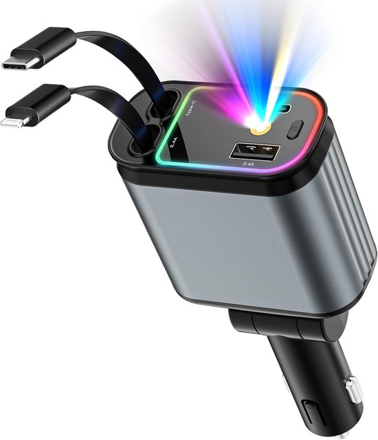 Ausziehbarer Kfz-ladeadapter Mit Usb-c-zigarettenanzünderstecker, 4-in-1-schnellladegerät Für Smartphones Mit 66-w-ladeleistung, Starlight Usb-kfz-adapter