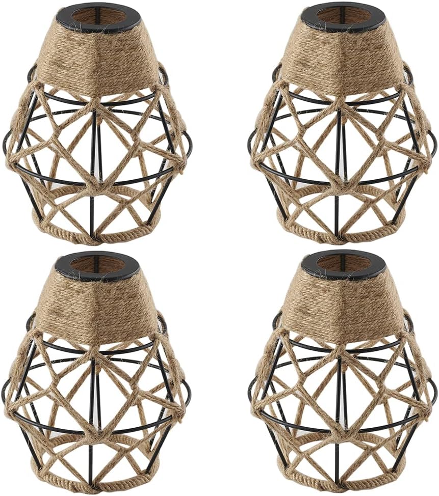 Metallkäfig, Handgewebter Lampenschirm Aus Naturfarbenem Juteseil, Wandleuchten Im Industriestil Mit Eleganten Mustern