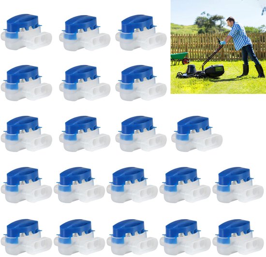 20-teiliges Set Wasserdichter Kabelverbinder Mit Gelbeschichtung Für Rasenmäherkabel, Bewässerungsanlagen Und Beleuchtungskabel – Blau Und Weiß