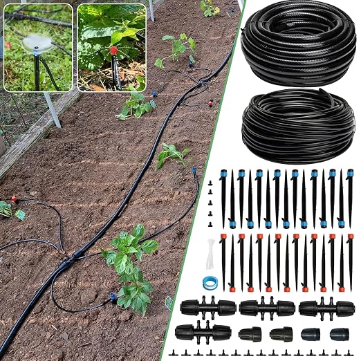240 Fuß Tropfbewässerungssystem-set, Ein Automatisches Gartenbewässerungssystem Für Pflanzen, Gewächshäuser, Terrassen Und Rasenflächen, Mit Einem 1,27 Cm 1/4"-schlauch Und Zubehör