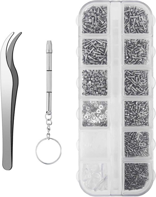 Sortimentsbox – Schrauben – 1000-teiliges Set Mit Nasenclip-schrauben Für Brillen Und Uhren, 12 Gitterschrauben Für Randlose Sonnenbrillen